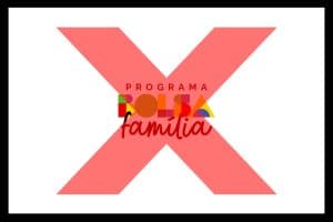 Imagem da logo do bolsa família com um "x" representando Alertas de golpes do Bolsa Família