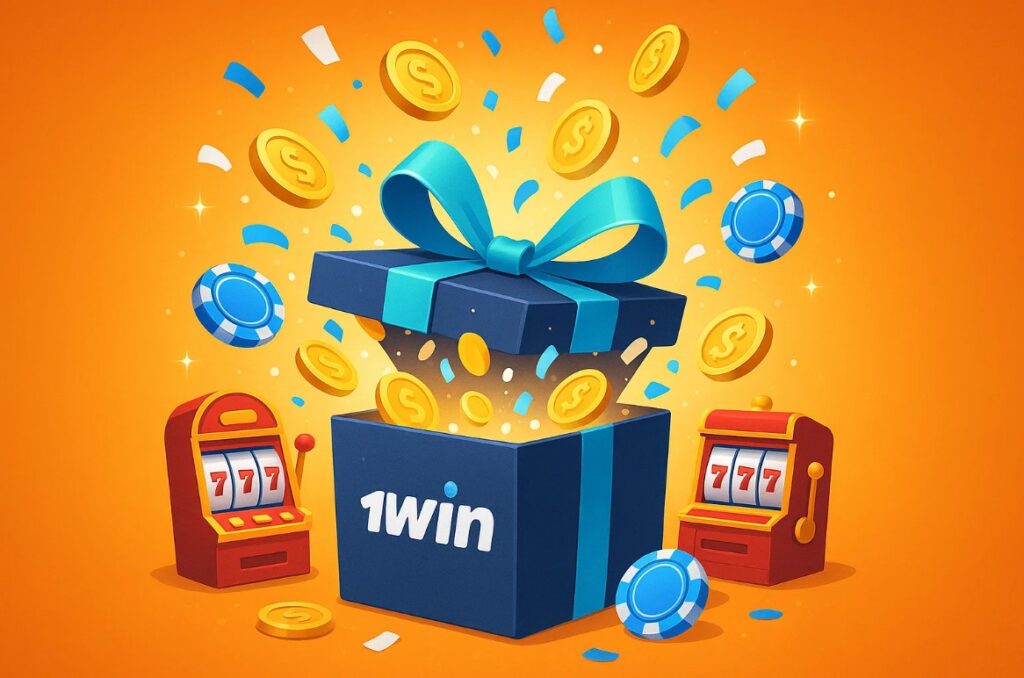 caixa de presente da 1Win com moedas