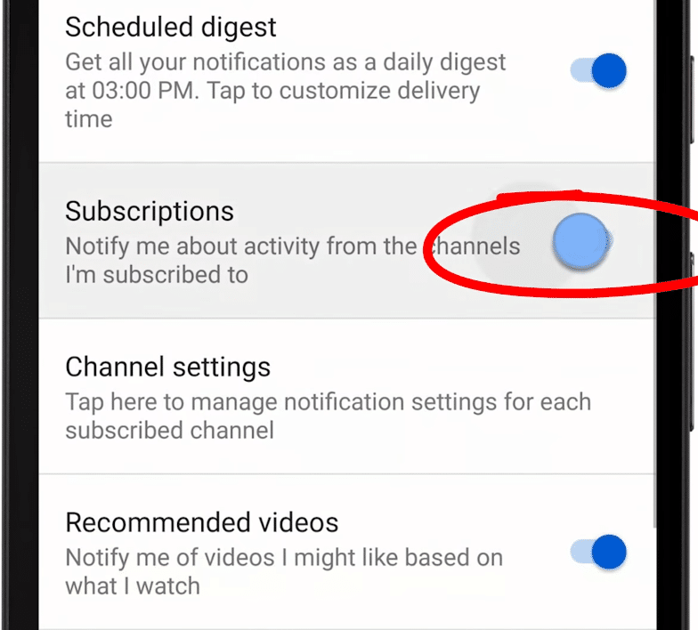 Permitir notificações push do YouTube