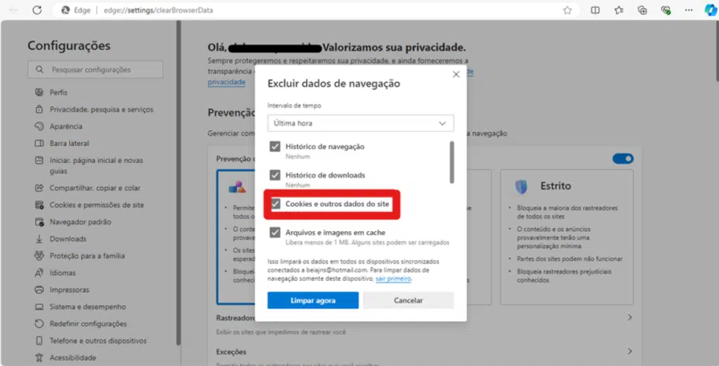 Como limpar Histórico, Cache e Cookies do navegador Edge?