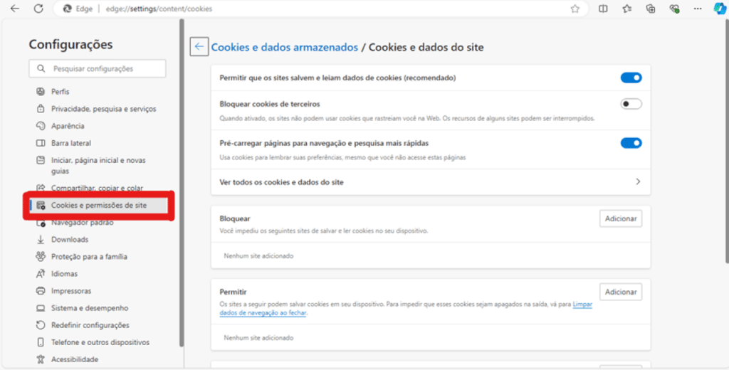 Como limpar Histórico, Cache e Cookies do navegador Edge?