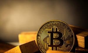 moeda bitcoin em um fundo dourado