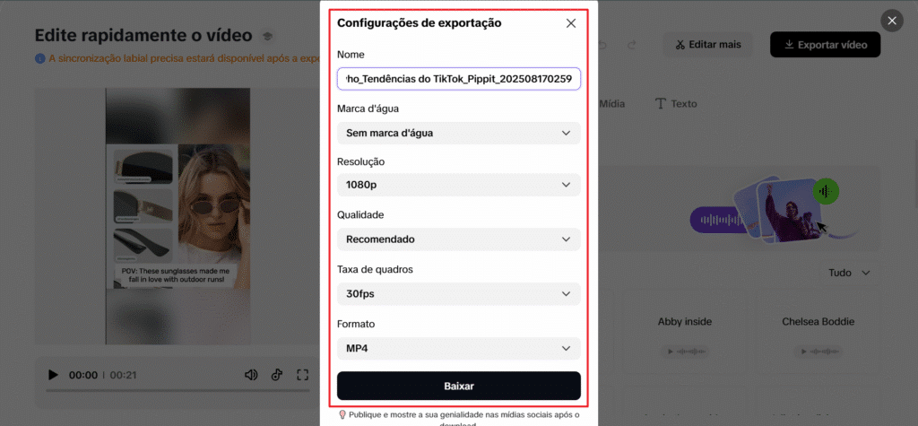 baixar vídeo no Pippit