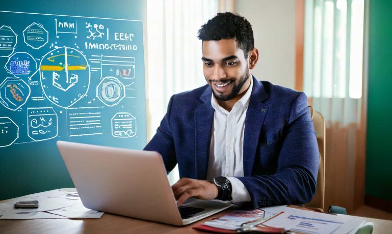 Homem usando um notebook representando a Reativação de MEI baixado