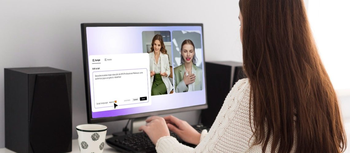 mulher criando vídeo com inteligência artificial no computador