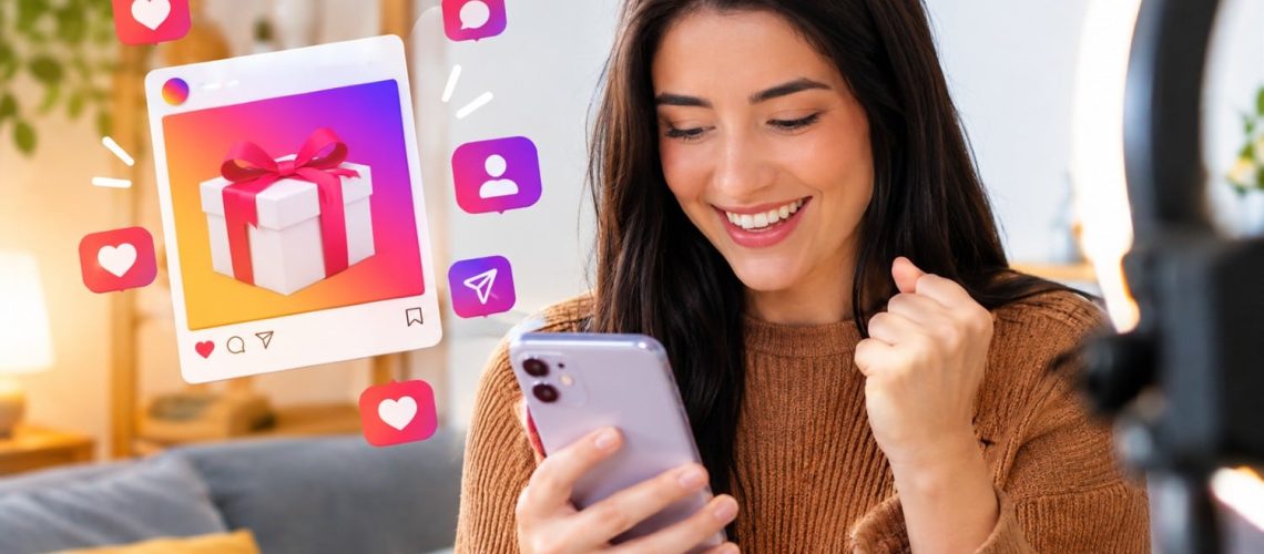 mulher ganhando em sorteiro no Instagram