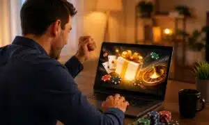 homem ganhando bônus de cassino online