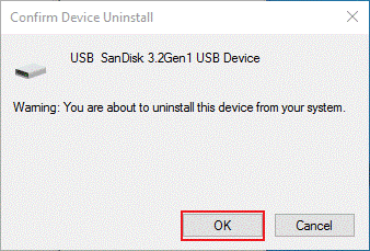 Confirmar desinstalação de unidade de disco USB