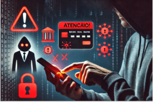 Imagem de um hacker invadindo contas de banco representando os golpes bancários estão em alta