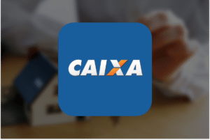 Imagem de um imóvel ao fundo e, logo à frente, a logo da caixa econômica federal representando a Nova regra da Caixa Econômica muda entrada de imóveis