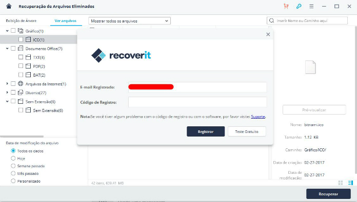 Recoverit - Registrar conta - Wondershare