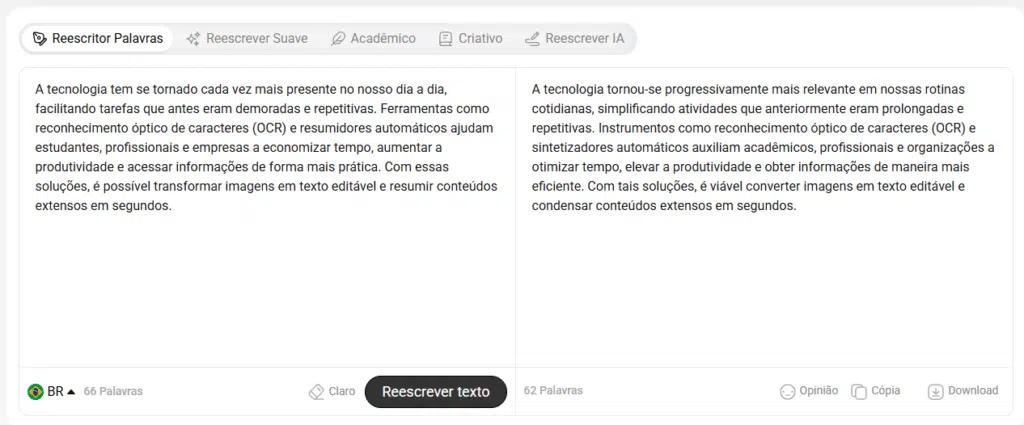 resultado da reescrita de texto