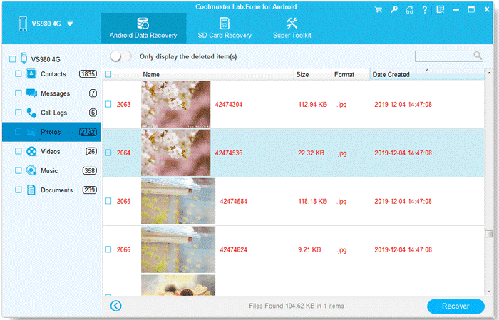 Visualizar e selecionar os arquivos - Coolmuster Lab.Fone for Android