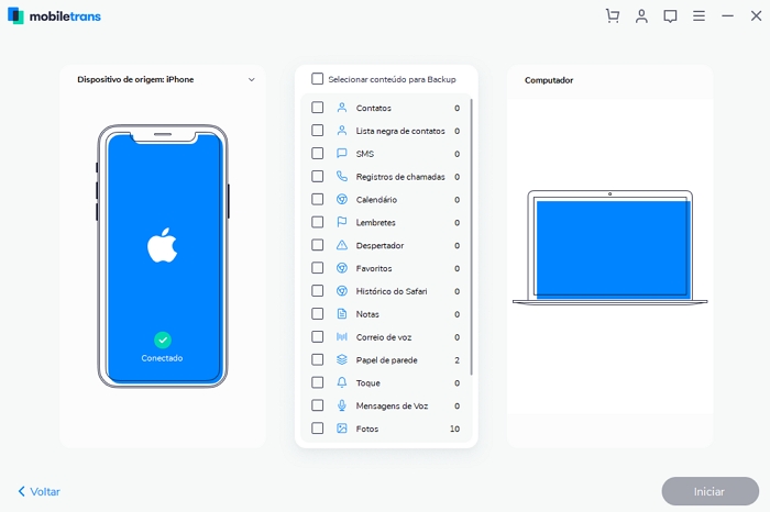 Wondershare MobileTrans - restauração do iPhone para o computador