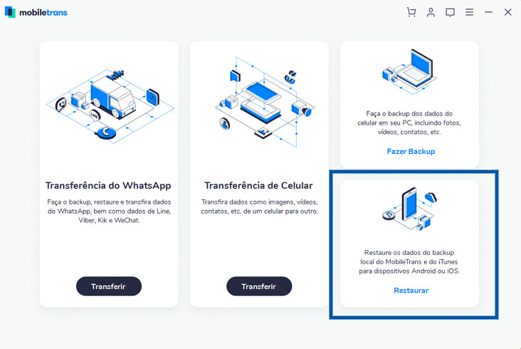 Wondershare MobileTrans - restaurar dados para o celular